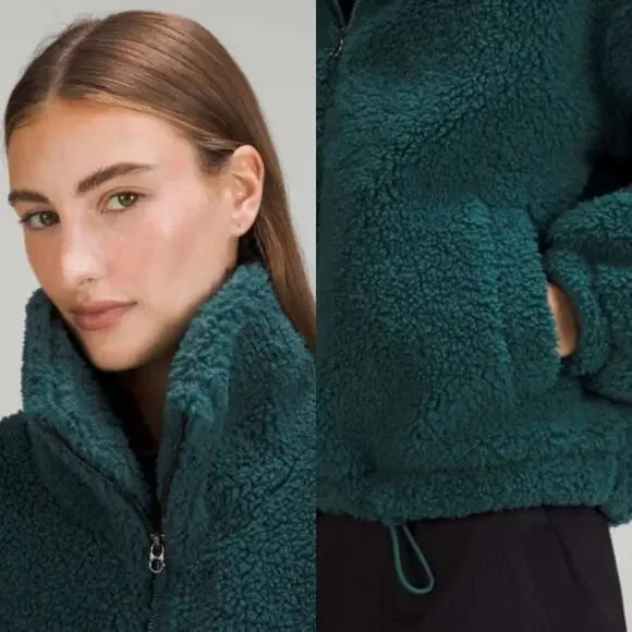 Lululemon Cinchable Fleece Zip Up 6 Green Jasper Plush High Neck Sherpa Athletic - Picture 10 of 16